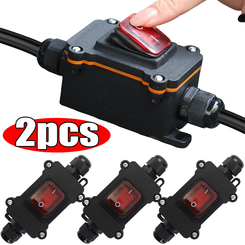 Outdoor Power Junction - 1-2 個インライン電源コード 12V-24V マリンロッカースイッチオンオフ防水 IP67 ジャンクションボックス