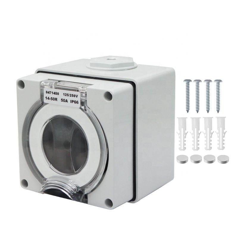 Outdoor Power Outlet Box - 50アンペア発電機RV電源インレットボックスプラスチック防水スイッチソケット屋外電源コンセントボックスNEMA 14 50Rレセプタクル