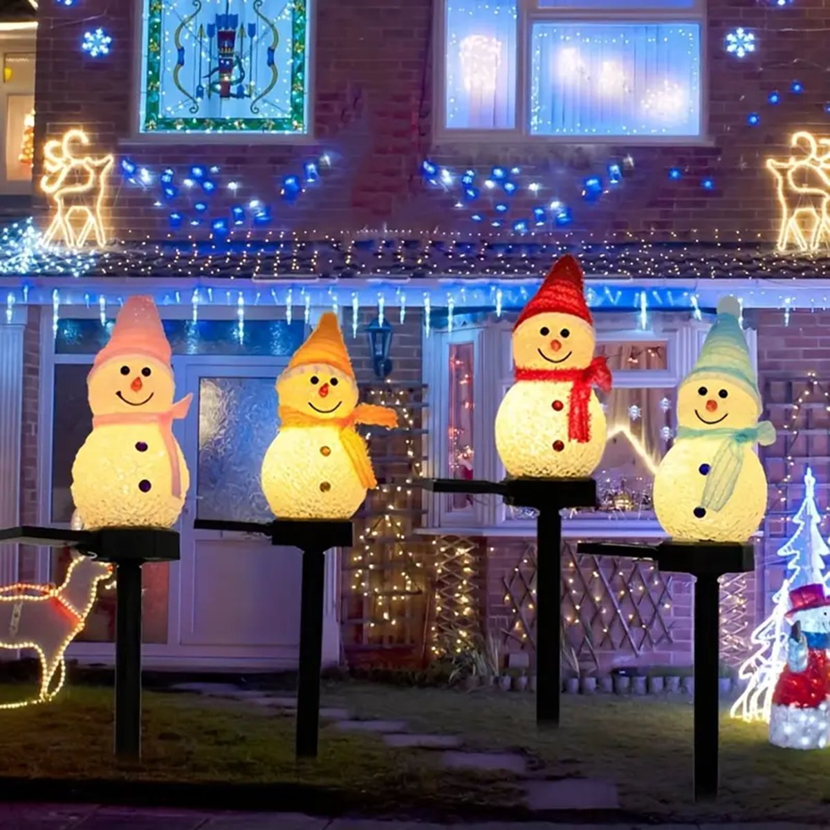 Outdoor Power For Xmas Lights - LED 雪だるまソーラーガーデンライト屋外地面ステークライト太陽光発電クリスマス経路ライトクリスマス芝生庭の装飾