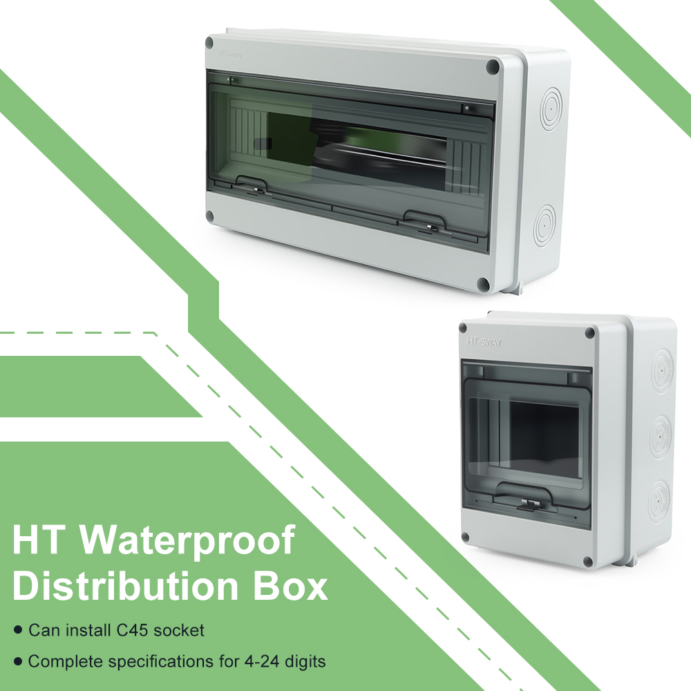 Outdoor Power Outlet Box - HTシリーズ防水配電ボックス 5/8/12/15/18/24回路 ABS樹脂製電気エンクロージャー IP65 屋外ジャンクションボックス スイッチボックス