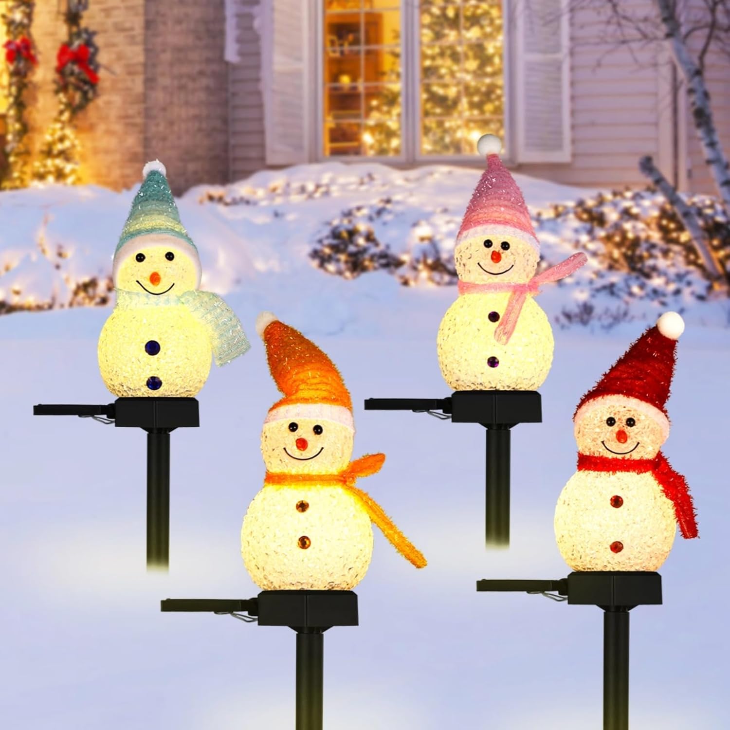 Outdoor Power For Xmas Lights - LED雪だるまソーラーガーデンライト屋外地面杭ライトソーラー式クリスマス通路ライトクリスマス芝生庭装飾用