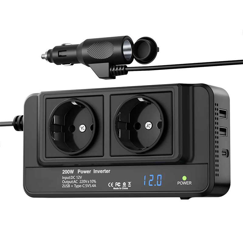 Outdoor Power Adapter Usb C - 200Wカーチージャー、カーソケットアダプター、2つのUSBポートとType-C PD 20W急速充電ポートを備えたパワーコンバーター、アウトドアキャンプ用