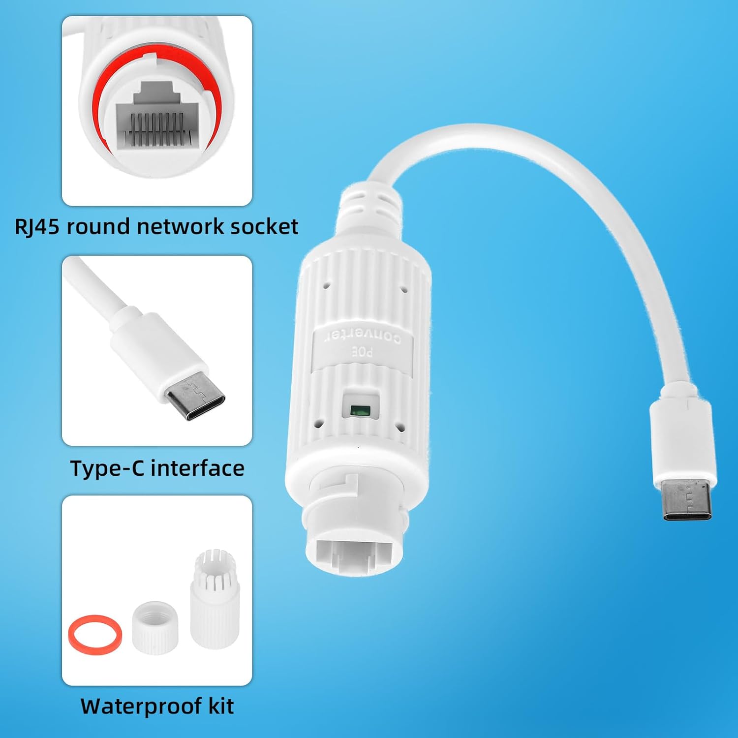 Outdoor Power Adapter Usb C - POEからUSB-Cへの電源コンバーター、屋外防水RJ45メス-タイプCオス充電アダプター（防犯カメラ監視用）