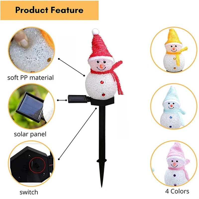 2つのLED雪だるまソーラーガーデンライト屋外地面杭ライトソ - Outdoor Power For Xmas Lights のレビューと価格