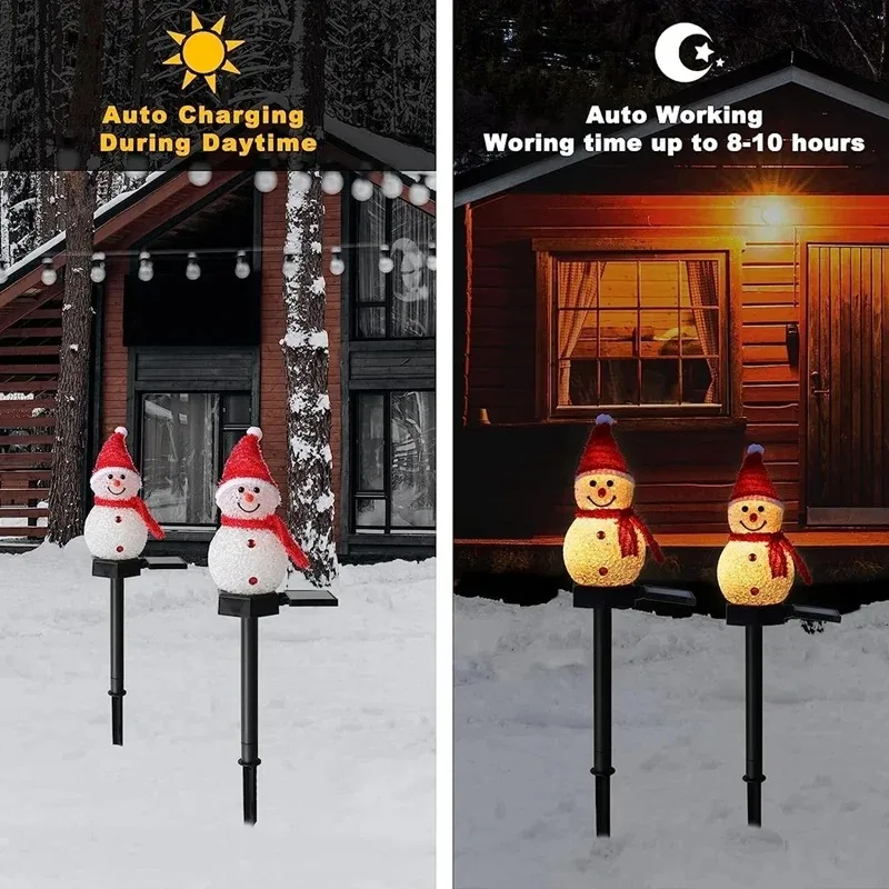 2つのLED雪だるまソーラーガーデンライト屋外地面杭ライトソ - Outdoor Power For Xmas Lights のレビューと価格