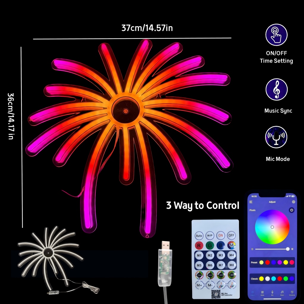 RGB花火ネオンサインLEDライトUSB電源カラフルナイトラ - Outdoor Power For Xmas Lights のレビューと価格