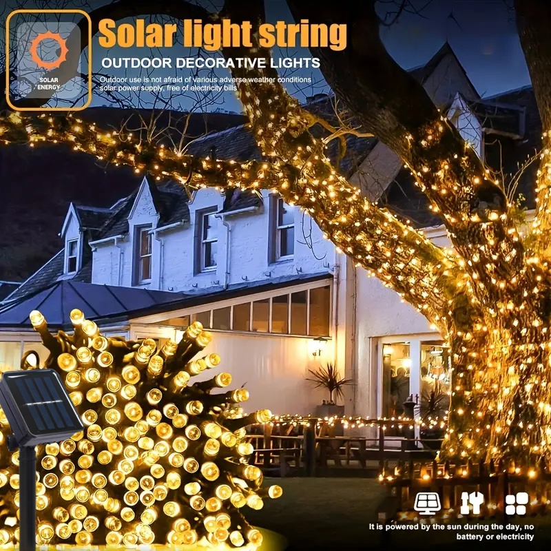 5M-32M LED ソーラーストリングライト 300LED - Outdoor Power For Xmas Lights のレビューと価格
