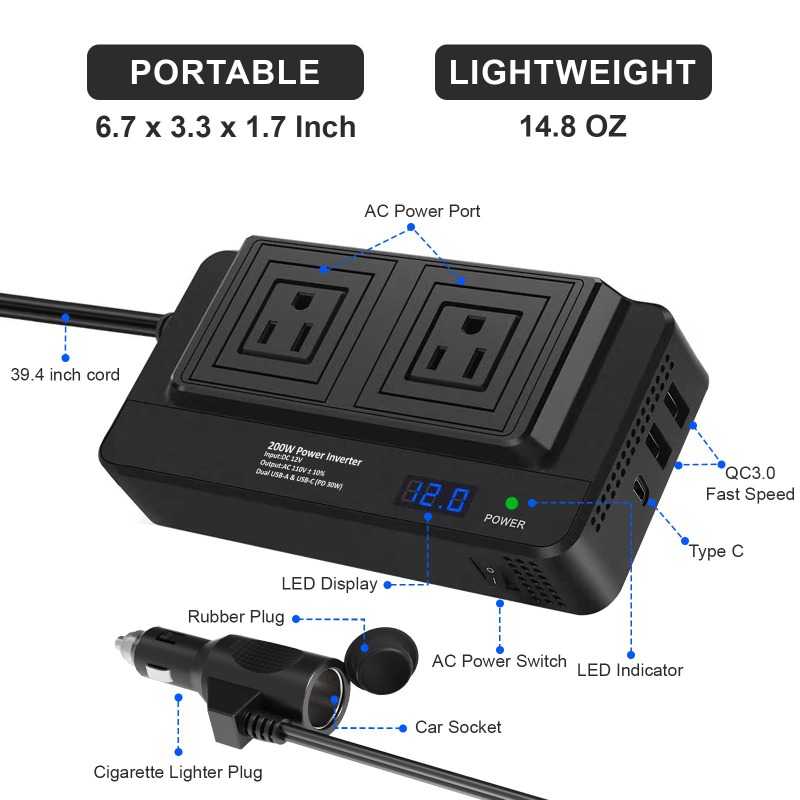 200Wカーチージャー、カーソケットアダプター、2つのUSB - Outdoor Power Adapter Usb C のレビューと価格
