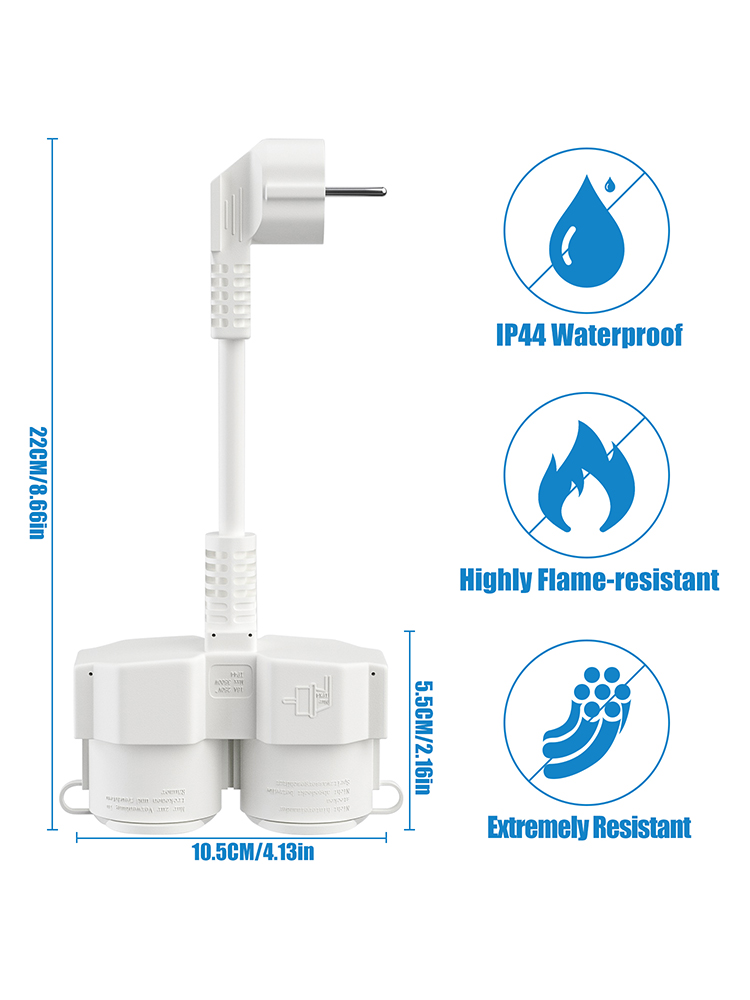 EU延長コード、2つのシュコソケット付き、屋外用マルチソケッ - Outdoor Power Socket Cover のレビューと価格