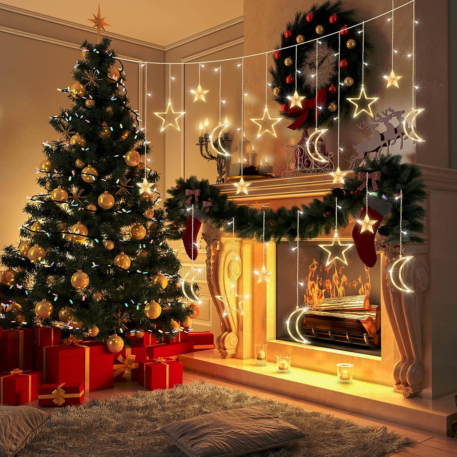 3.5 メートルスタームーン LED カーテンストリングライ - Outdoor Power For Xmas Lights のレビューと価格